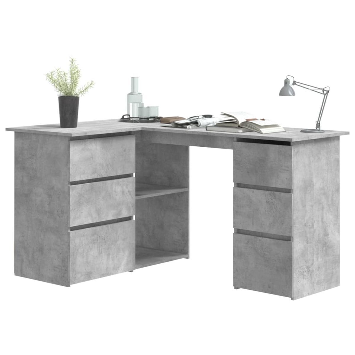 Escritorio esquinero cum laude 4 cajones + 2 puertas gris hormigón 76x145x100 cm