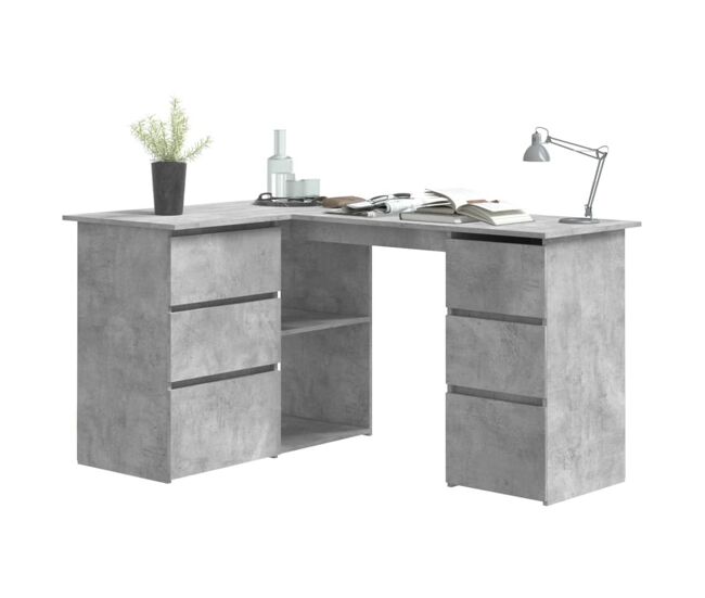 Escritorio esquinero cum laude 4 cajones + 2 puertas gris hormigón 76x145x100 cm