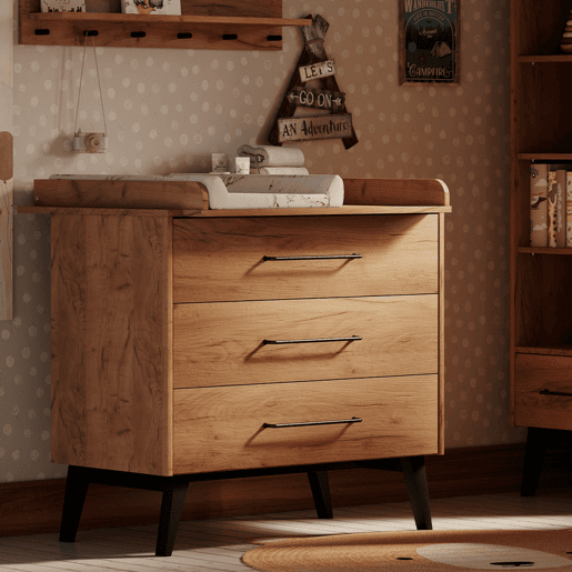 Cómoda Pinio Retro Wood com 3 gavetas Cómoda Pinio Retro Wood com 3 gavetas