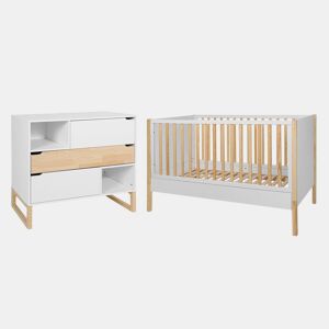 Berço evolutivo 70x140 e cómoda 3 gavetas Bellamy Juliette Branco e Madeira