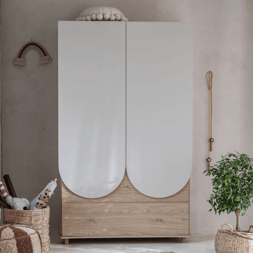 Roupeiro de 2 portas e 2 gavetas Wood Luck Bloom Caxemira e Madeira