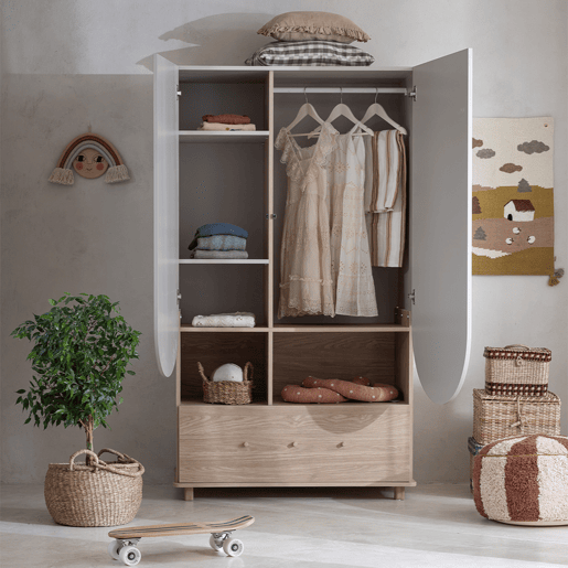 Roupeiro de 2 portas e 1 gaveta Wood Luck Bloom Caxemira e Madeira