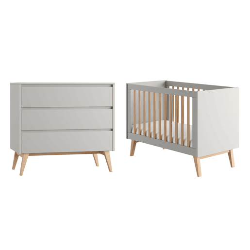 Berço evolutivo 60x120 e cómoda 3 gavetas Pinio Swing Cinzento e madeira