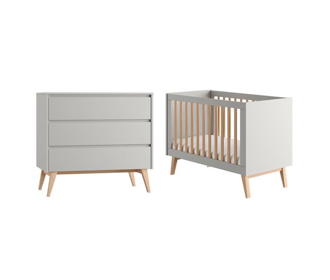 Pinio swing cuna evolutiva 60x120 y cómoda 3 cajones gris y madera