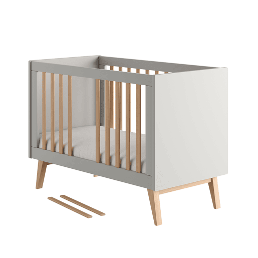 Berço evolutivo 60x120 e cómoda 3 gavetas Pinio Swing Cinzento e madeira
