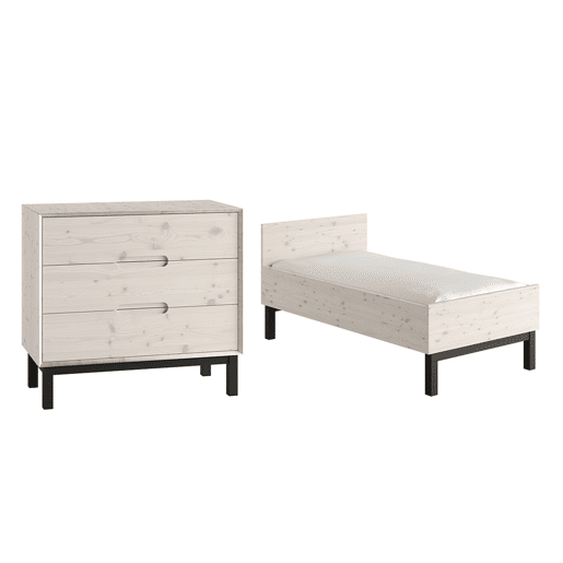 Berço evolutivo 70x140 e cómoda 3 gavetas Pinio Country Madeira branqueada