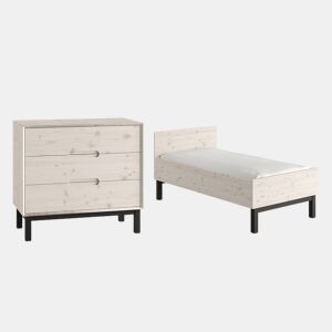 Berço evolutivo 70x140 e cómoda 3 gavetas Pinio Country Madeira branqueada