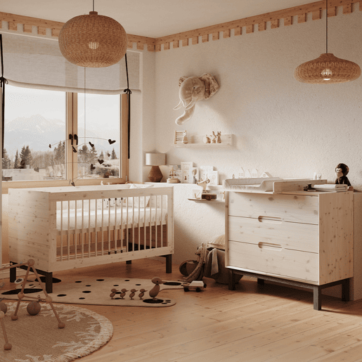Berço evolutivo 70x140 e cómoda 3 gavetas Pinio Country Madeira branqueada