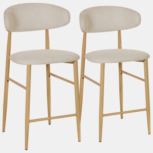 Conjunto de 2 bancos de bar em metal com efeito madeira clara e bege SIMON