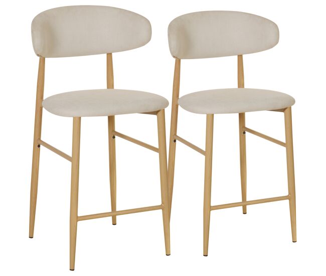 Pack de 2 taburetes de bar de metal efecto madera beige claro simon