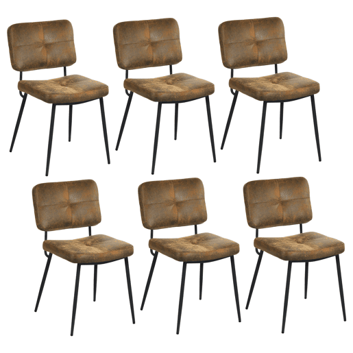 Mesa Jantar Extensível Preta 120-160 cm com 6 Cadeiras Coquille Estofadas Suede Castanho Assento Acolchoado Pernas Metálicas Estilo Industrial Moderno