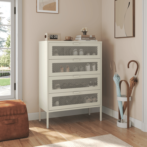 Sapateira EMMA de 4 portas em metal branco