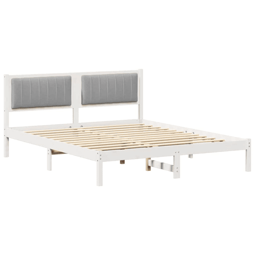 Estrutura de Cama de casal moderno com Cabeceira Estofada Cinzento-claro