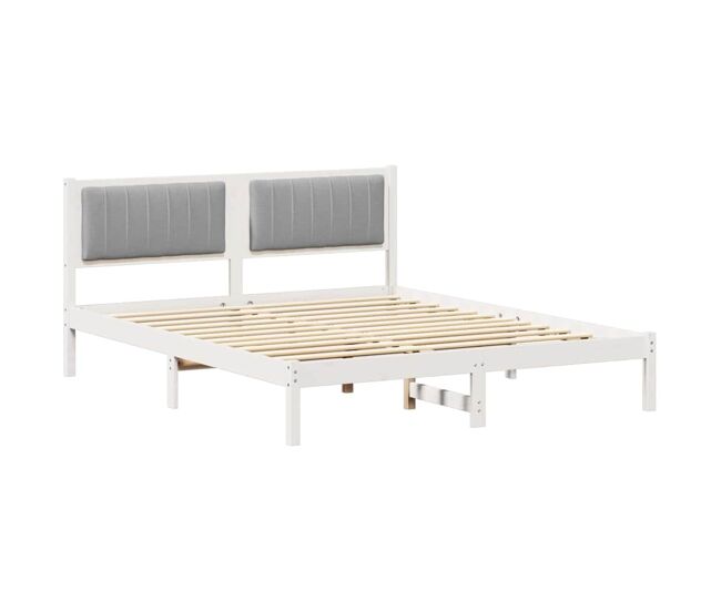 Estructura de cama matrimonial estilo con cabecera tapizada gris claro