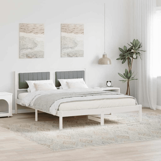 Estrutura de Cama de casal moderno com Cabeceira Estofada Cinzento-claro