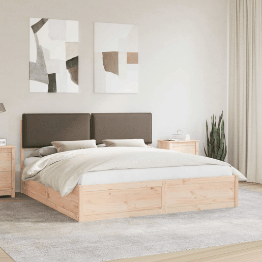 Estrutura de Cama de casal moderno com Cabeceira Estofada Cinzento-acastanhado