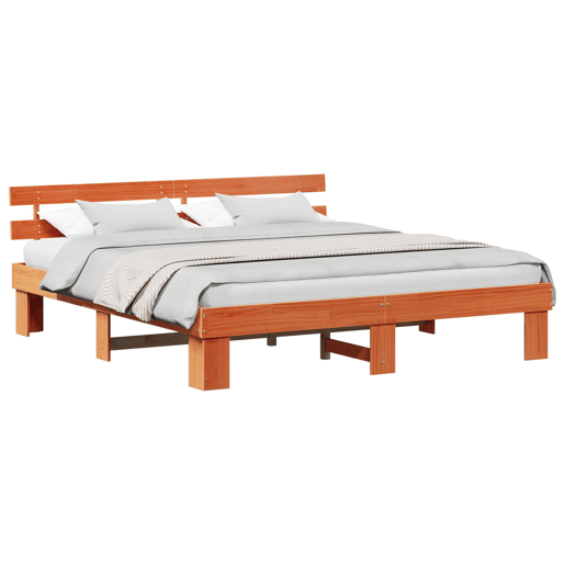 Estrutura de cama de casal simple com cabeceira - Marrom Cera 180 x 200 cm