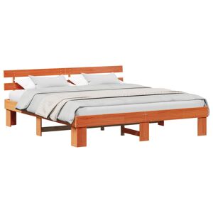 Estrutura de cama de casal simple com cabeceira - Marrom Cera 180 x 200 cm