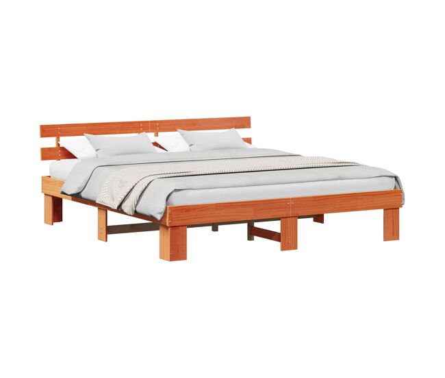 Estructura de cama matrimonial Estilo con cabecera Marrón cera 180 x 200 cm
