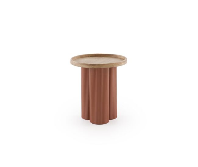 Mesa centro metal color terracota y madera de hevea