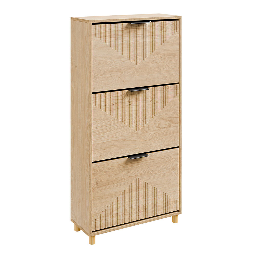 Sobuy escarpiera con 3 puertas abatibles fsr213-n | roble claro | 60x24x120 cm | panel de partículas con acabado laminado