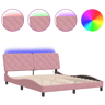 Estrutura de Cama de casal moderno com LED sem colchão 160x200 cm veludo rosa