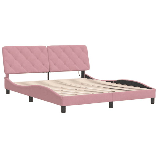 Estrutura de Cama de casal moderno com LED sem colchão 160x200 cm veludo rosa