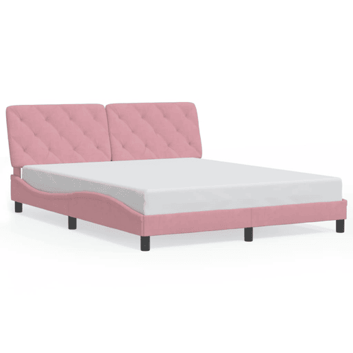 Estrutura de Cama de casal moderno com LED sem colchão 160x200 cm veludo rosa