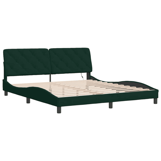 Estrutura de Cama de casal moderno com LED sem colchão 180x200 cm veludo verde-escuro