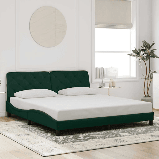 Estrutura de Cama de casal moderno com LED sem colchão 180x200 cm veludo verde-escuro