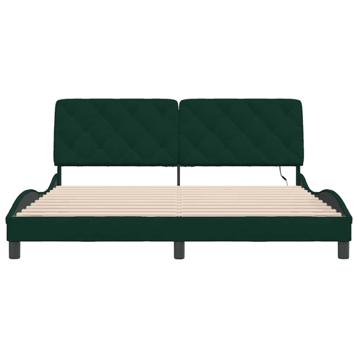 Estrutura de Cama de casal moderno com LED sem colchão 180x200 cm veludo verde-escuro