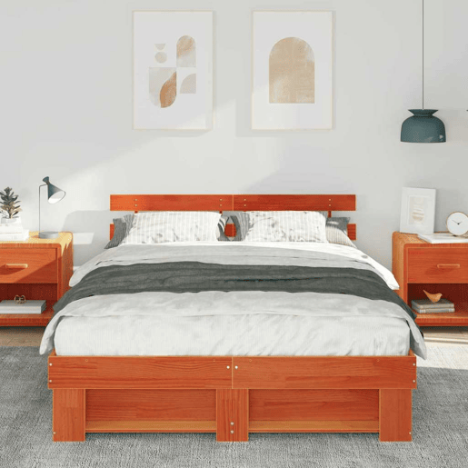 Estrutura de cama de casal simple com cabeceira - Marrom Cera 160 x 200 cm