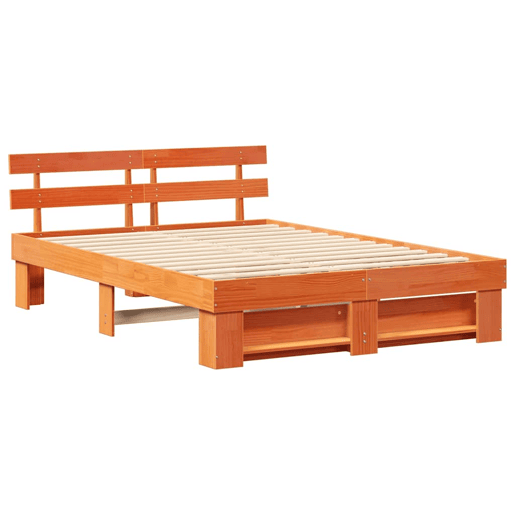 Estrutura de cama de casal simple com cabeceira - Marrom Cera 160 x 200 cm