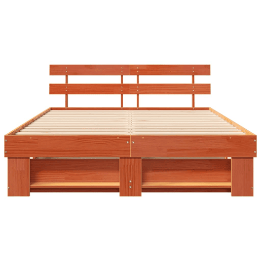 Estrutura de cama de casal simple com cabeceira - Marrom Cera 160 x 200 cm