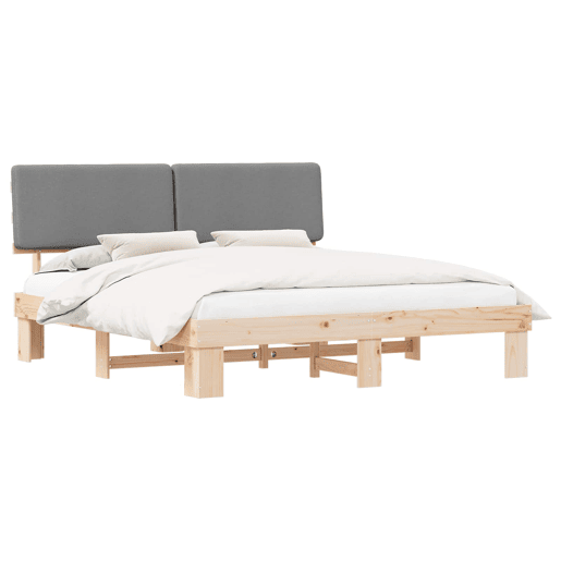 Estrutura de Cama de casal moderno com Cabeceira Estofada Cinzento-claro