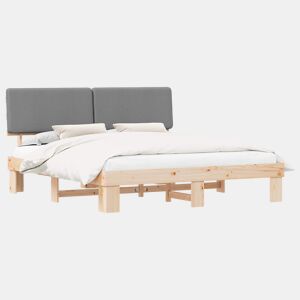 Estrutura de Cama de casal moderno com Cabeceira Estofada Cinzento-claro