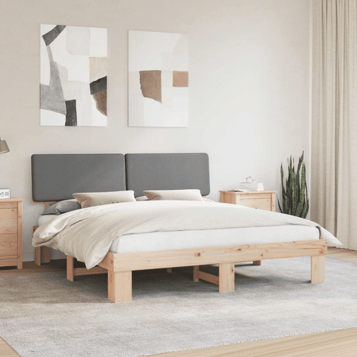 Estrutura de Cama de casal moderno com Cabeceira Estofada Cinzento-claro