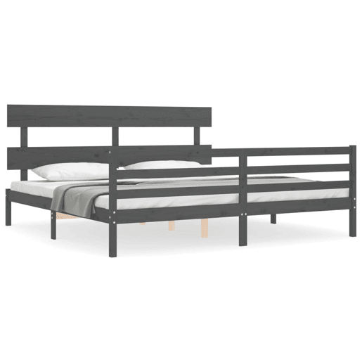 Estrutura de Cama de casal moderno com cabeceira 200x200 cm madeira maciça cinza
