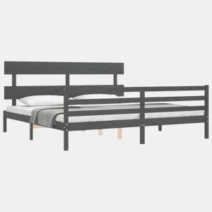 Estrutura de Cama de casal moderno com cabeceira 200x200 cm madeira maciça cinza