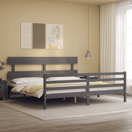 Estrutura de Cama de casal moderno com cabeceira 200x200 cm madeira maciça cinza