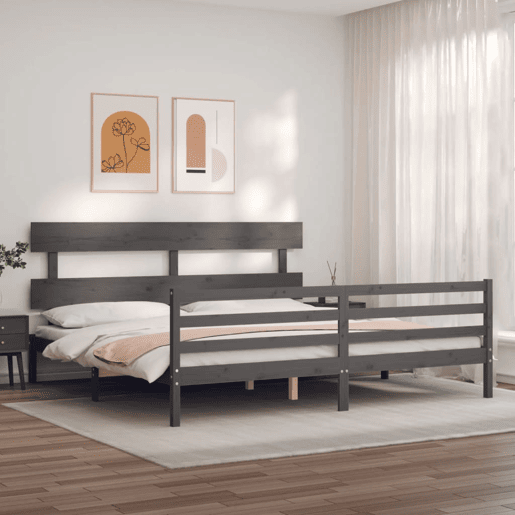 Estrutura de Cama de casal moderno com cabeceira 200x200 cm madeira maciça cinza