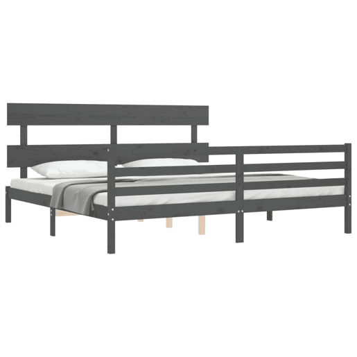 Estrutura de Cama de casal moderno com cabeceira 200x200 cm madeira maciça cinza