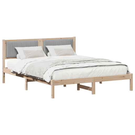 Estrutura de Cama de casal moderno com Cabeceira Estofada Cinzento-claro