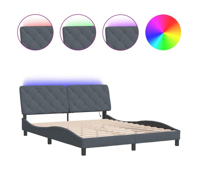 Estructura de cama doble matrimonial con led - terciopelo gris oscuro 160x200 cm