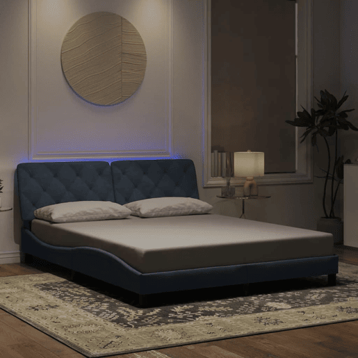 Estrutura de Cama de casal moderno com LED sem colchão 160x200cm veludo cinzento-escuro