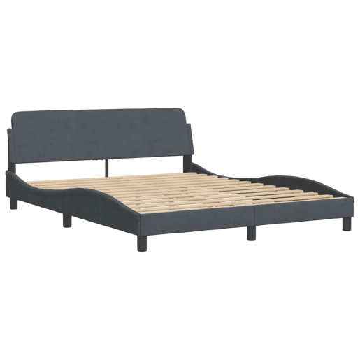 Estrutura de Cama de casal moderno com LED sem colchão 160x200cm veludo cinzento-escuro