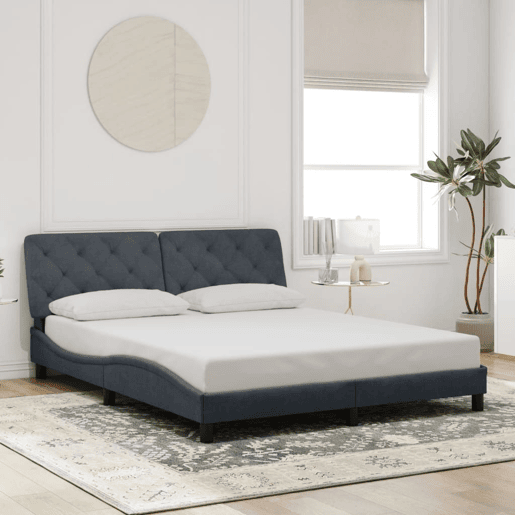 Estrutura de Cama de casal moderno com LED sem colchão 160x200cm veludo cinzento-escuro