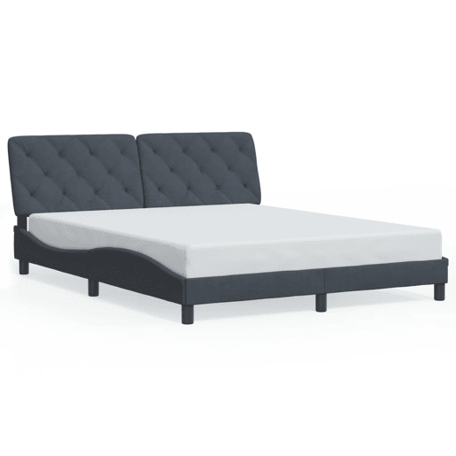 Estrutura de Cama de casal moderno com LED sem colchão 160x200cm veludo cinzento-escuro