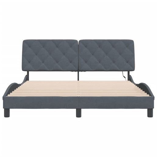 Estrutura de Cama de casal moderno com LED sem colchão 160x200cm veludo cinzento-escuro