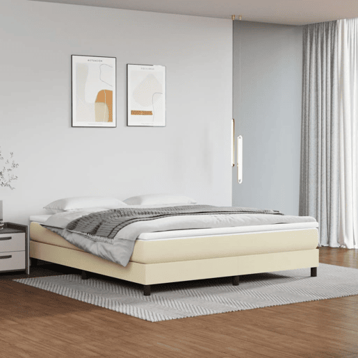Estrutura de Cama de casal moderno com molas 180x200 cm couro artificial cor creme